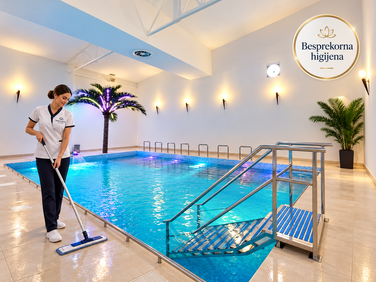 Čišćenje i održavanje higijene bazenskog prostora u Minaqua Fitnessu u Novom Sadu