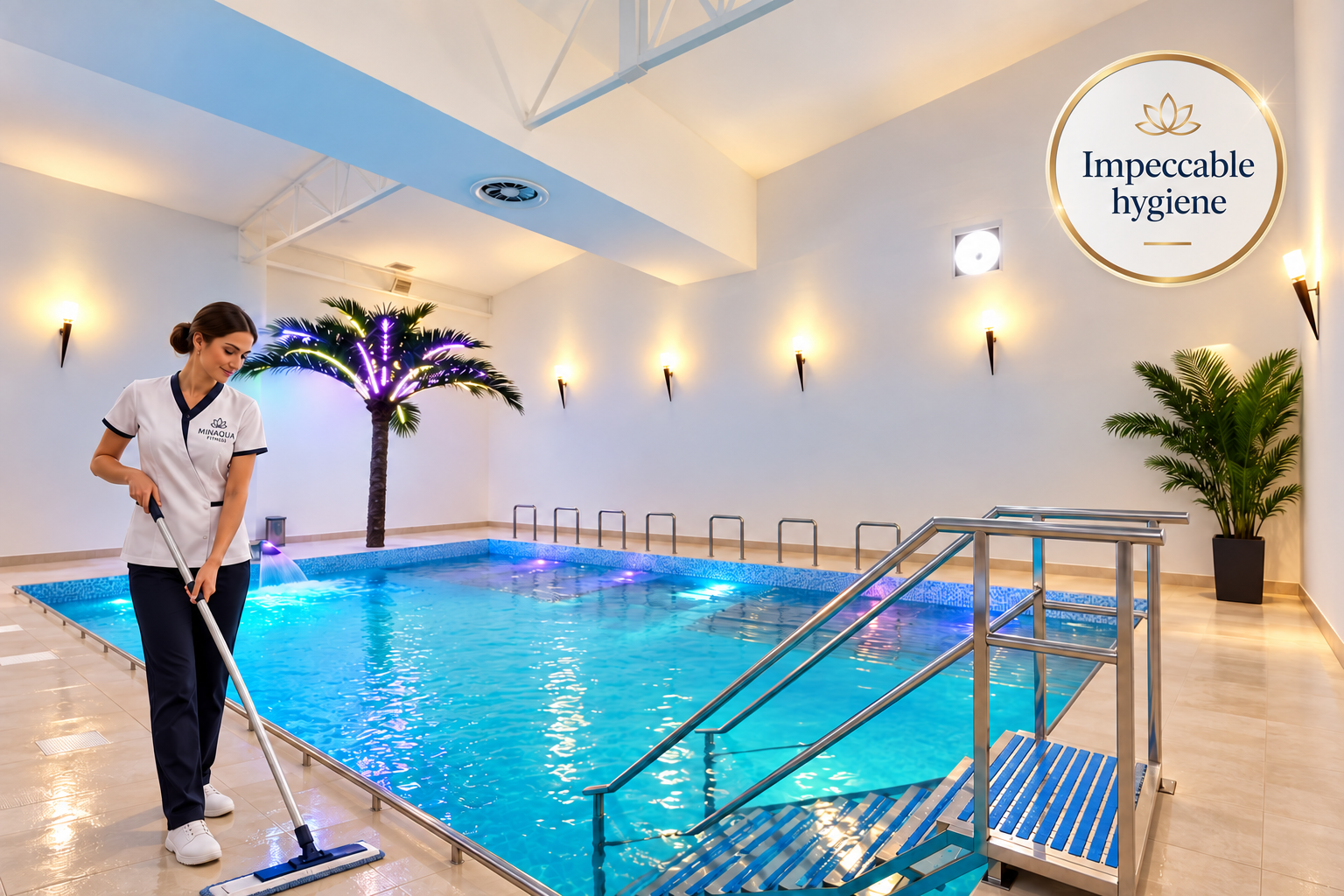 Cleaning and hygiene maintenance of the pool area at Minaqua Fitness in Novi Sad